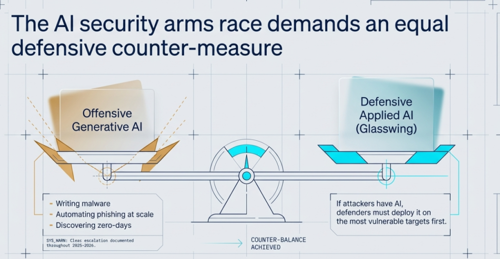 Project Glasswing is framed as a counter-move against the offensive use of AI in cybersecurity.